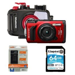 Carcasa Olympus con cámara TG-7 + Batería extra con cargador externo + tarjeta memoria